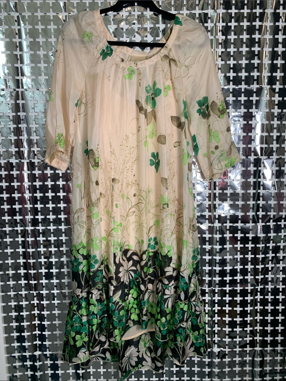 Vanessa Virginia Cream Midi Dress with Green Floral Border